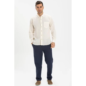 Eliş Şile Bezi Uzun Kol Dar Kalıp Şile Bezi Tek Cepli Erkek Gömlek Krem