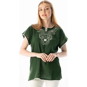 Eliş Şile Bezi Kısa Kol Şile Bezi Naz Yazlık Bluz Yeşil Ysl