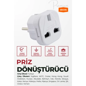 Premium Ingiliz Priz (Fiş) Çevirici Dönüştürücü Ingiliz Prizi Türk Prizine Çeviren Priz Dönüştürücü