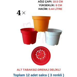 12 Adet 3 Renkli Plastik Saksı (10.5 CM.LİK) Alt Tabaksız