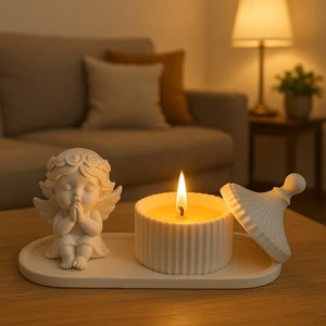 3'lü Biblo Set , 1 Adet Kanatlı Melek , 1 Adet Mumluk , 1 Adet Sunumluk