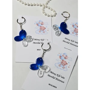 Mavi Kartlı Kelebek Epoksi Anahtarlık Kına, Nişan, Nikah , Mevlit Yenidoğan Hediyelik 20 Adet