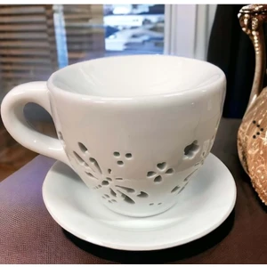 Seramik Sunumluk Kahve Fincanı Yusufçuk Kuşu Tasarımlı Buhurdanlık