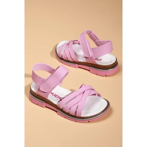 Dilimler Ayakkabı Şirin Genç  Örgülü Kız Çocuk Pembe Patik Flet Sandalet (26-36 Numara)
