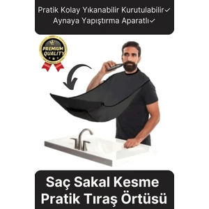 Siyah Sakal Kesme Örtüsü Vantuzlu Evde Pratik Saç Sakal Tıraş Önlüğü Berber Malzemeleri Traş Köpüğü