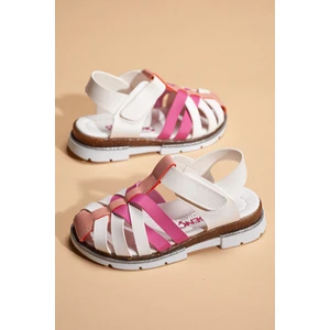 Dilimler Ayakkabı Şirin Genç  Kafes Kız Çocuk Beyaz Fuji Patik Flet Sandalet (26-36 Numara)