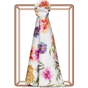 Ipekevi Krizantem Desenli Ipek Şal-Beyaz