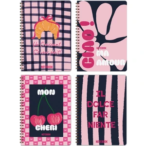 A5 Spiralli Okul Defteri 80 Yaprak 4'lü Set - Kareli