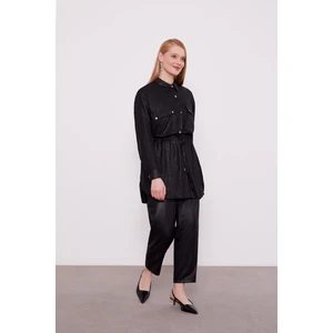 Siyah Beli Büzgülü Pantolonlu Spor Takım