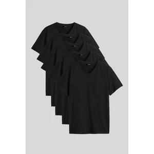 Erkek Çok Renkli T- Shirt Regular Fit Rahat Kesim V Yaka 5'li Basic Tişört Paketi