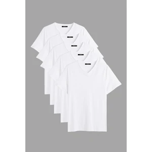 Erkek Çok Renkli T- Shirt Regular Fit Rahat Kesim V Yaka 5'li Basic Tişört Paketi