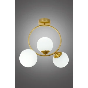 Evren 3 Lü Gold Plafonyer Avize-Beyaz Camlı