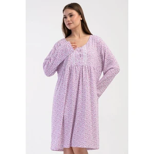 Kadın Büyük Beden Uzun Kol %100 PAMUK Mor Gecelik C4T7N7O161