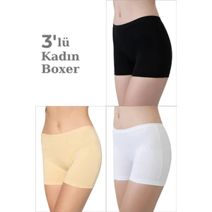 3'lü Paket Kadın Karışık Renkli Boxer Şort Pamuklu Likralı