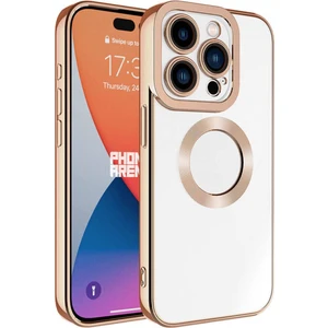 Apple iPhone 15 Pro Kılıf Tek Kamera Çerçeveli Renkli Kenarlı Logo Yeri Açık Şeffaf Silikon Rose Gold