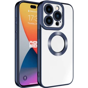 Apple iPhone 15 Pro Kılıf Tek Kamera Çerçeveli Renkli Kenarlı Logo Yeri Açık Şeffaf Silikon Lacivert
