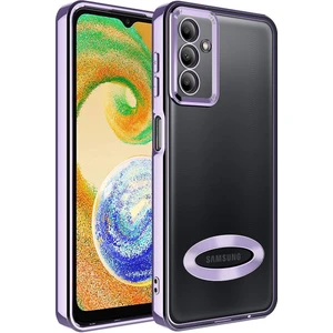 Samsung Galaxy A54 Kılıf Logo Yeri Açık Kamera Lens Korumalı Renkli Kenarlı Şeffaf Silikon Lila