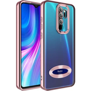 Xiaomi Redmi Note 8 Pro Kılıf Logo Yeri Açık Kamera Lens Korumalı Renkli Kenarlı Şeffaf Silikon Rose Gold