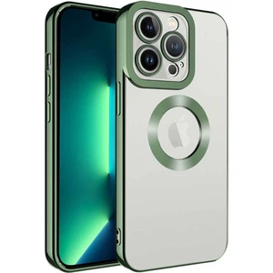 Apple iPhone 13 Pro Max Kılıf Logo Yeri Açık Kamera Lens Korumalı Renkli Kenarlı Şeffaf Silikon Yeşil
