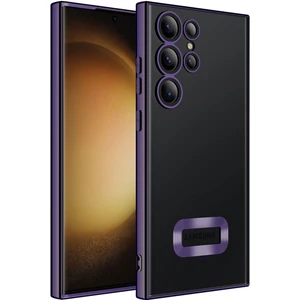 Samsung Galaxy S23 Ultra Kılıf Logo Yeri Açık Kamera Lens Korumalı Renkli Kenarlı Şeffaf Silikon Derin Mor