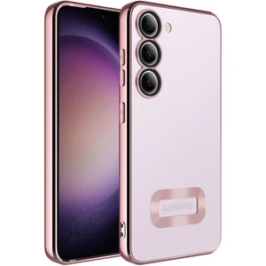 Samsung Galaxy S23 Plus Kılıf Logo Yeri Açık Kamera Lens Korumalı Renkli Kenarlı Şeffaf Silikon Rose Gold