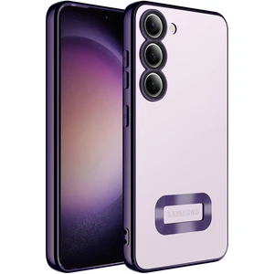 Samsung Galaxy S23 Plus Kılıf Logo Yeri Açık Kamera Lens Korumalı Renkli Kenarlı Şeffaf Silikon Derin Mor