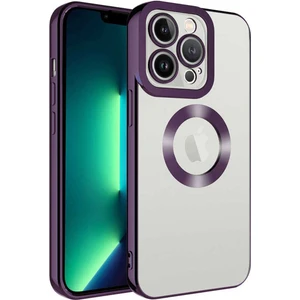Apple iPhone 12 Pro Kılıf Logo Yeri Açık Kamera Lens Korumalı Renkli Kenarlı Şeffaf Silikon Derin Mor