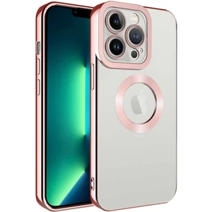 Apple iPhone 14 Pro Kılıf Logo Yeri Açık Kamera Lens Korumalı Renkli Kenarlı Şeffaf Silikon Rose Gold
