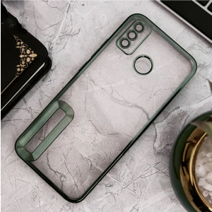 Tecno Spark 6 Go Kılıf Logo Yeri Açık Kamera Lens Korumalı Renkli Kenarlı Şeffaf Silikon