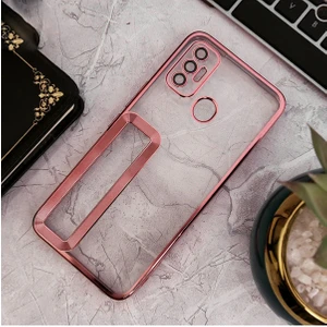 Tecno Spark 7t Kılıf Logo Yeri Açık Kamera Lens Korumalı Renkli Kenarlı Şeffaf Silikon
