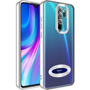 Xiaomi Redmi Note 8 Pro Kılıf Logo Yeri Açık Kamera Lens Korumalı Renkli Kenarlı Şeffaf Silikon Gümüş