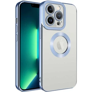 Apple iPhone 12 Pro Kılıf Logo Yeri Açık Kamera Lens Korumalı Renkli Kenarlı Şeffaf Silikon Mavi Açık