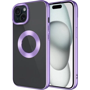 Apple iPhone 15 Plus Kılıf Tek Kamera Çerçeveli Renkli Kenarlı Logo Yeri Açık Şeffaf Silikon Lila
