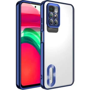 Xiaomi Redmi 10 Kılıf Logo Yeri Açık Kamera Lens Korumalı Renkli Kenarlı Şeffaf Silikon Lacivert