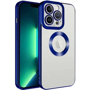 Apple iPhone 14 Pro Kılıf Logo Yeri Açık Kamera Lens Korumalı Renkli Kenarlı Şeffaf Silikon Mavi