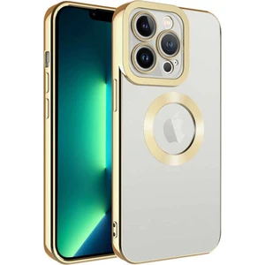 Apple iPhone 12 Pro Kılıf Logo Yeri Açık Kamera Lens Korumalı Renkli Kenarlı Şeffaf Silikon Gold