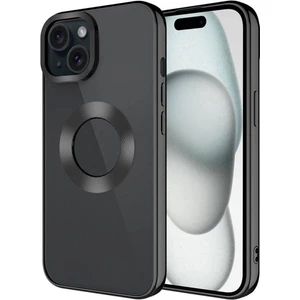 Apple iPhone 15 Kılıf Tek Kamera Çerçeveli Renkli Kenarlı Logo Yeri Açık Şeffaf Silikon Siyah