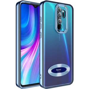 Xiaomi Redmi Note 8 Pro Kılıf Logo Yeri Açık Kamera Lens Korumalı Renkli Kenarlı Şeffaf Silikon Sierra Mavi