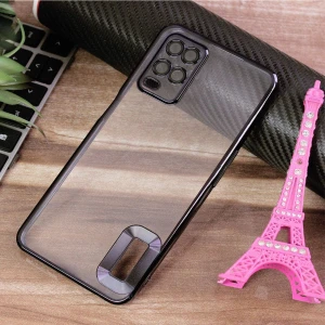 Oppo A54 Kılıf Logo Yeri Açık Kamera Lens Korumalı Renkli Kenarlı Şeffaf Silikon