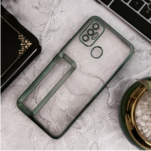 Tecno Spark 7t Kılıf Logo Yeri Açık Kamera Lens Korumalı Renkli Kenarlı Şeffaf Silikon