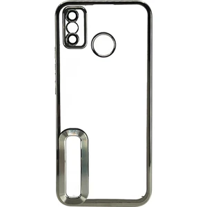 Tecno Spark 6 Go Kılıf Logo Yeri Açık Kamera Lens Korumalı Renkli Kenarlı Şeffaf Silikon