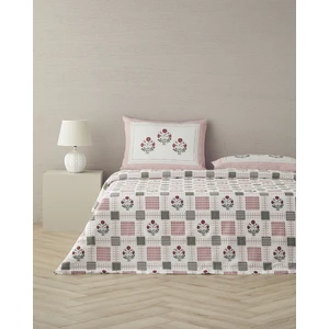 Floral Grid Pamuklu Ranforce King Size Nevresim Seti 240X220 cm Gül Kurusu