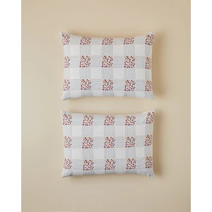 English Home Daisy Plaid Yastık Kılıfı 2'li Set Kırmızı Mavi 50x70 cm Kareli Çiçek Desenli Kolay Ütülenebilir