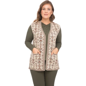 Kadın Taş Çiçek Desenli Cepli Kilim Yelek