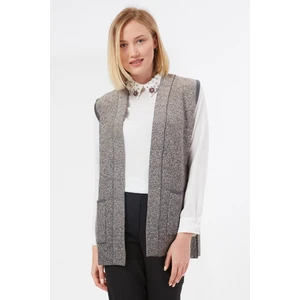 Kadın Füme Cepli Kolsuz Triko Örme Yelek