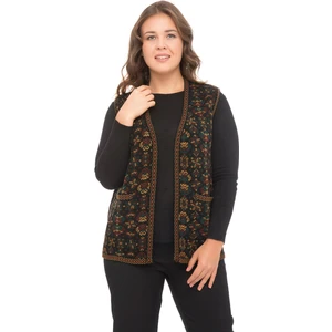 Kadın Ana Çiçek Desenli Cepli Kilim Yelek