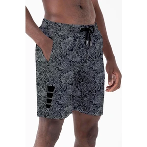 Uzun Boy Model Su Itici Özellikli Dijital Baskılı Erkek Plaj Deniz Şort Mayo - 243-SIYAH