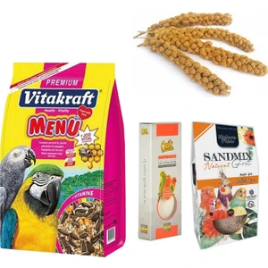 4 Lü Avantaj Paketi Vitakraft Papağan Yemi, Quik Kalamar Kemiği, Nature Plan Kuş Kumu, 100 gr Dal Darı