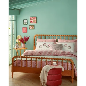 Retro Flower Pamuklu Ranforce King Size Nevresim Seti 240X220 cm Pembe