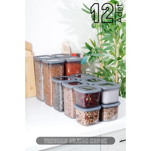 Homenıva 12'li Mega Set Kare Erzak Saklama Kabı - 4x(0,55 Litre, 1,2 Litre, 1,75 Litre) - Antrasit